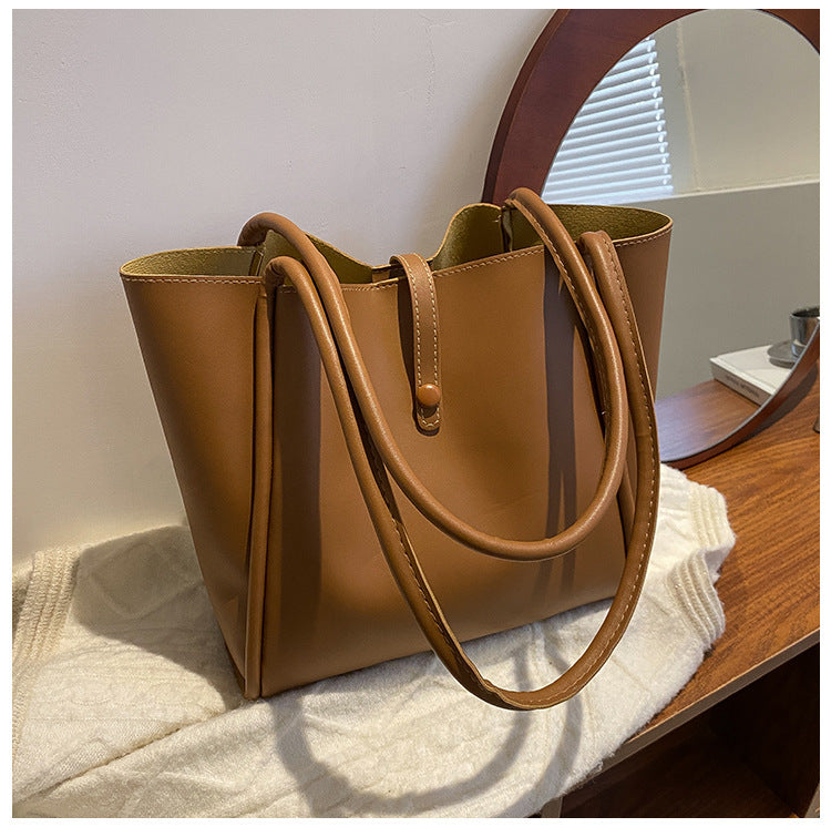 Sacs fourre-tout décontractés de grande capacité pour femmes, sac à bandoulière de shopping de couleur unie avec portefeuille, sac à main pour dames