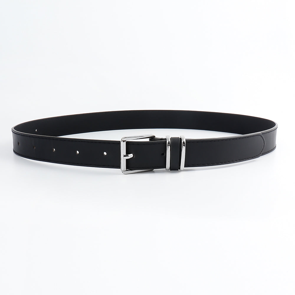 Ceintures Homme et Femme Style Simple Décontracté Rétro Boucle Carrée Argentée Métal Tête de Bouton Mode Assortie