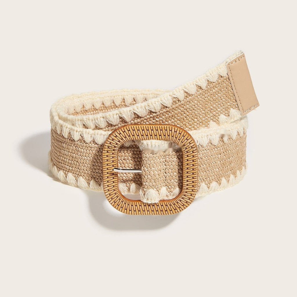 Ceinture en herbe PP élastique à boucle en bois de style européen et américain