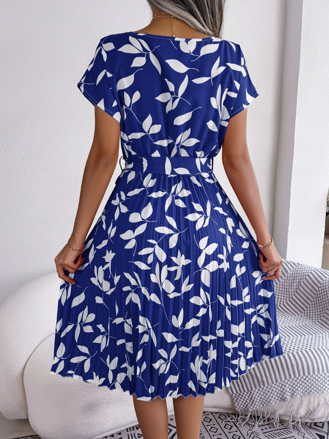Robe imprimé feuille femme, jupe courte à lacets, robe d'été de plage Main Image
