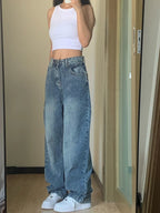 Jeans large à taille haute grande taille pour femme