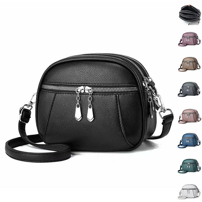 Sac à bandoulière rond de petite taille de couleur unie, à la mode, multi-poches, grande capacité, pour femmes Hover Image