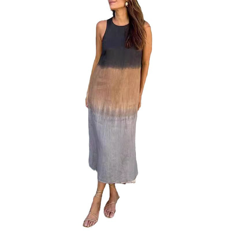 Robe en Tencel sans manches à col rond et à couleur assortie pour l'été