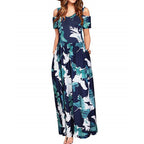 Robe longue à manches courtes imprimé fleurs multicolores