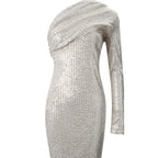 Robe de soirée à sequins asymétrique argentée