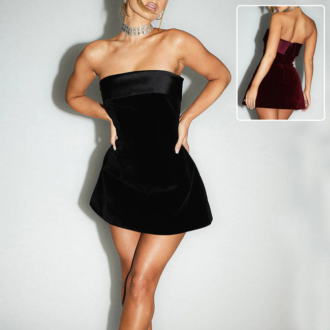 Robe moulante à bretelles fines avec fermeture éclair, robe courte trapèze tendance pour les soirées et les fêtes pour femmes Hover Image