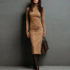 Robe longue à col roulé et manches longues, moulante, sexy, pour femme
