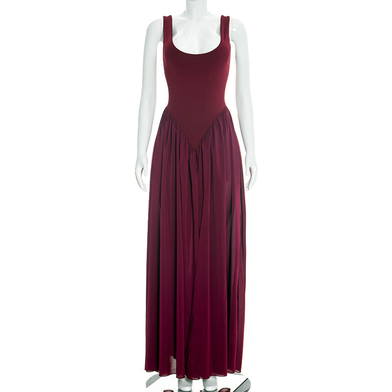 Robe en mousseline patchwork sans manches pour femmes