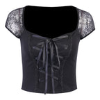 T-shirt sexy à bretelles et laçage pour femme