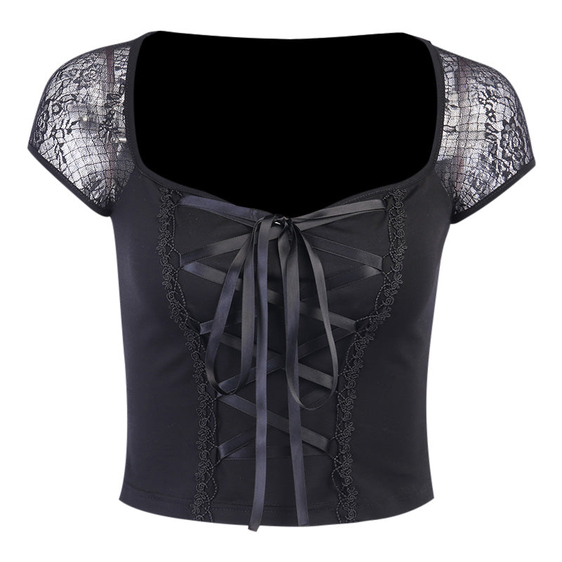 T-shirt sexy à bretelles et laçage pour femme