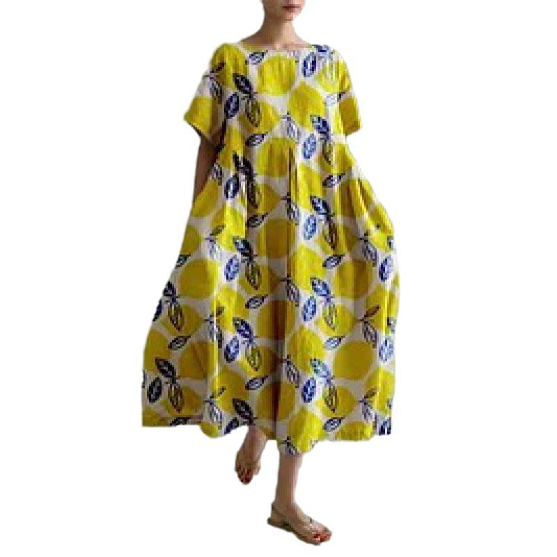Robe Mode Courte Ample à Col Rond et Imprimé Fantaisie