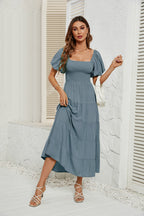 Robe d'été à col carré et dos nu, manches bouffantes, pour femmes