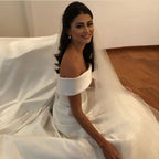 Robe de mariée pour femme, coupe droite, décolleté bateau