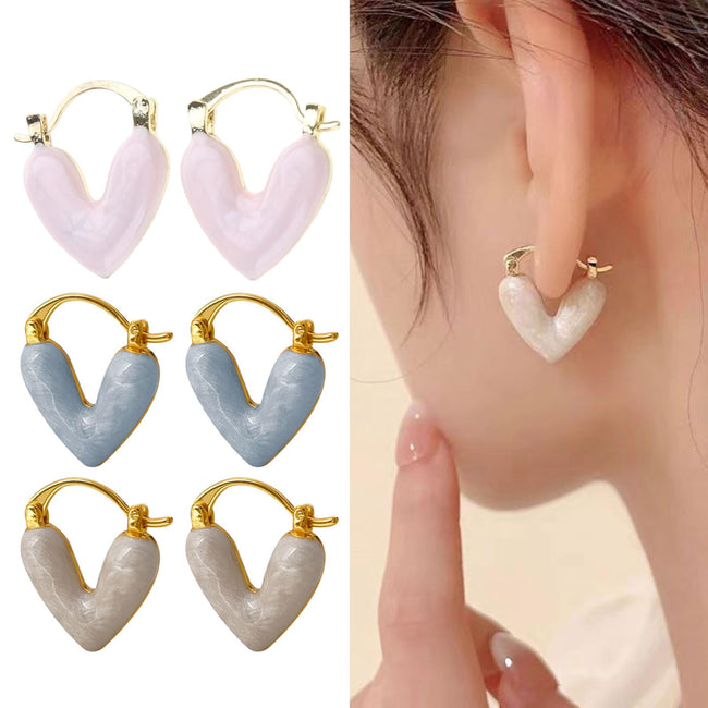 Boucles d'oreilles pendantes cœur en émail pour femme, bijoux de mode, accessoires de vacances, bijoux de luxe Hover Image