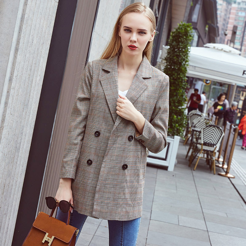Blazer à carreaux femme version coréenne