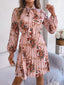 Robe longue plissée élégante à manches longues et taille nouée à imprimé floral pour femme