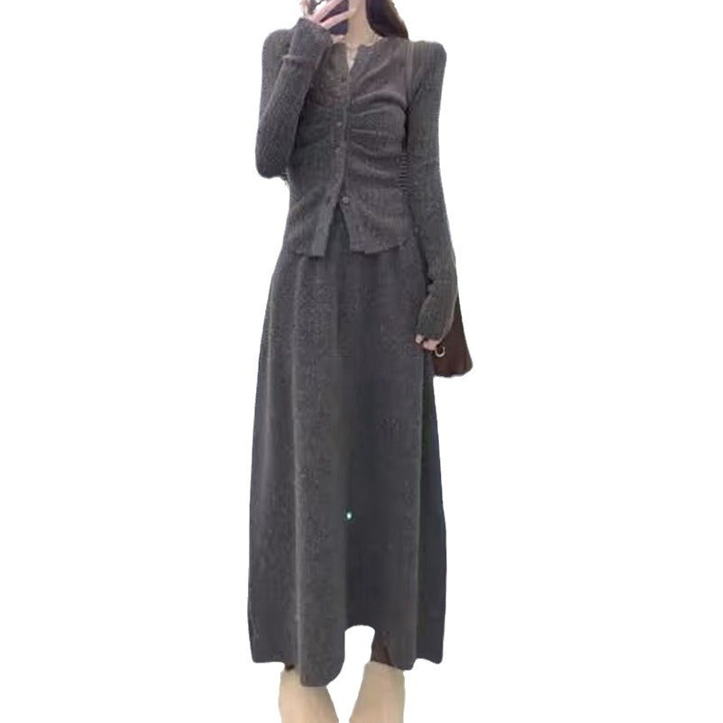 Elegant Pleated High Waist Two-piece Set Sweater Suit