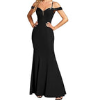 Robe de soirée longue à encolure dégagée pour femme