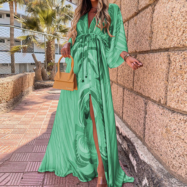Robe longue sexy de plage asymétrique à col en V fendu