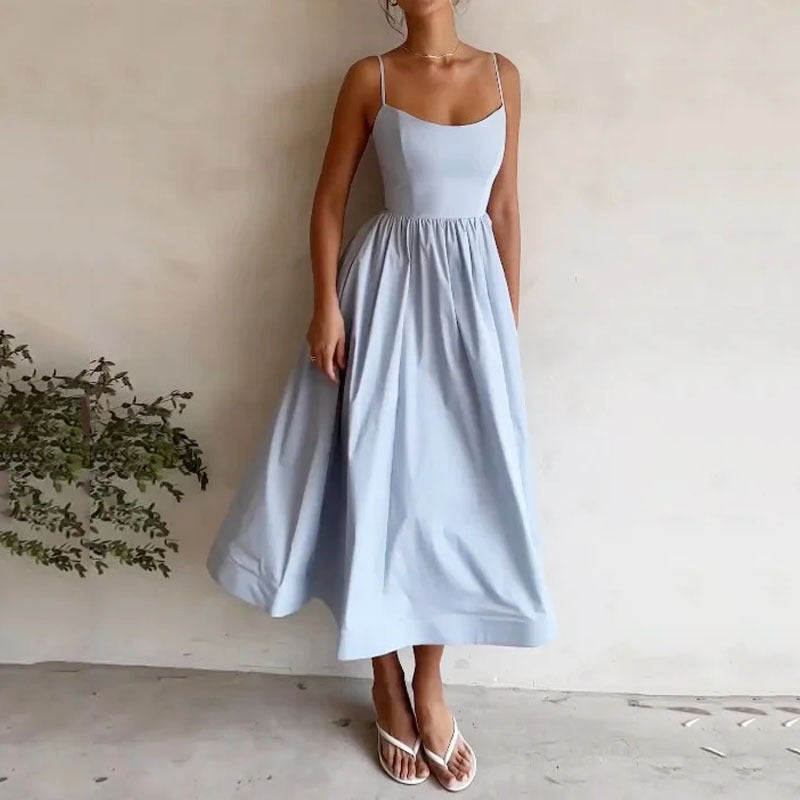Robe à bretelles unie, imprimée, fraîche, douce et sexy pour femme
