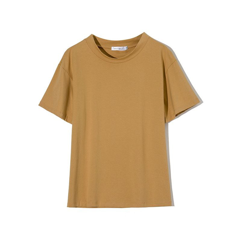 T-shirt basique en maille unie pour femme, en coton décontracté
