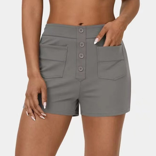 Shorts femme taille mi-haute en polyester avec patchwork, élégants et de style urbain Hover Image