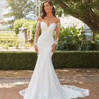 Robe de mariée sirène en dentelle à manches longues et dos nu