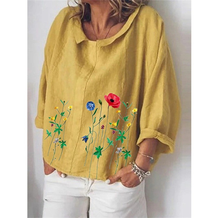 Chemise ample en lin à revers et manches longues pour femme