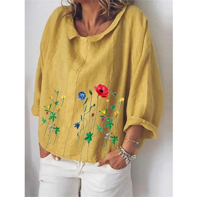 Chemise ample en lin à revers et manches longues pour femme Main Image