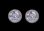 Boucles d'oreilles clous en métal rond argenté avec strass blancs et zircons, idéales pour les fêtes, bijoux pour femmes et filles.