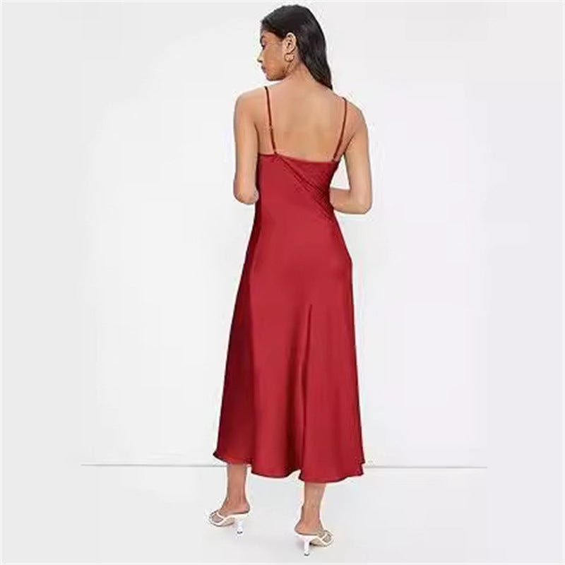 Robe de pyjama en satin sans dos pour femme