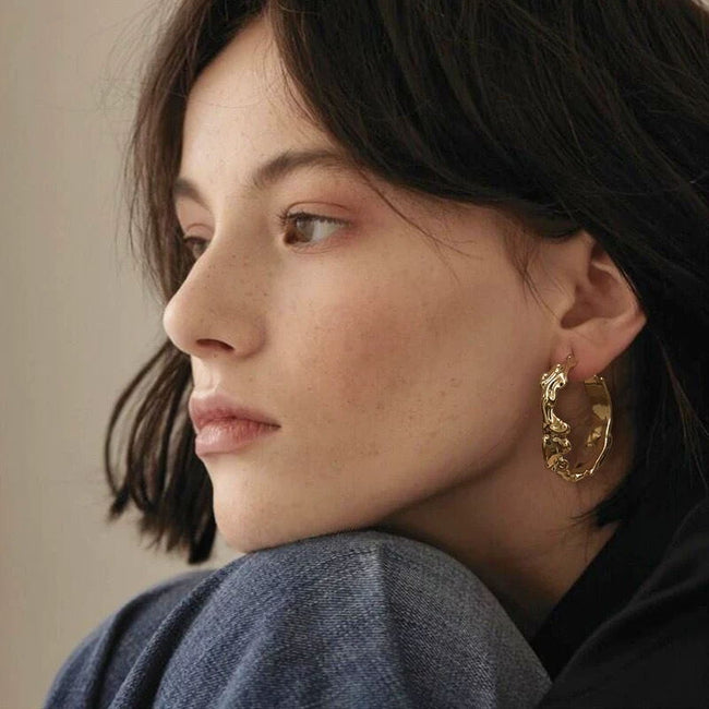 Grosses boucles d'oreilles créoles rondes pour femmes, bijoux de fête, cadeau Main Image