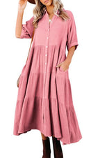 Robe décontractée boutonnée à manches longues pour femmes