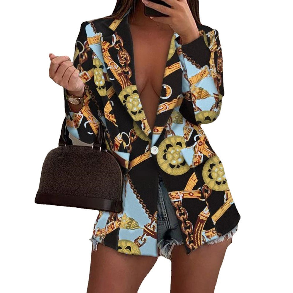 Blazer court imprimé Femme à manches longues motif peint