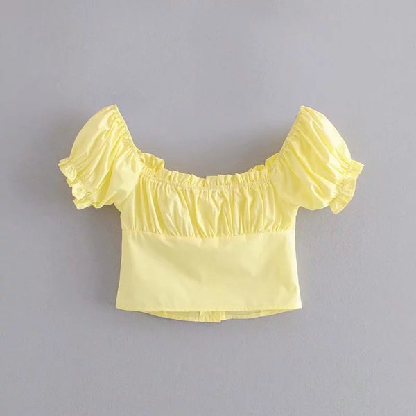 Chemise asymétrique à col carré et manches bouffantes pour femme