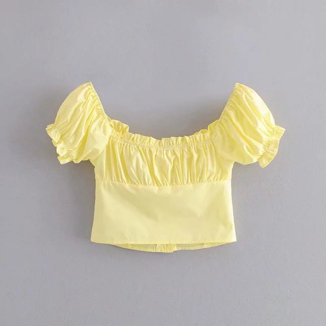Chemise asymétrique à col carré et manches bouffantes pour femme Hover Image