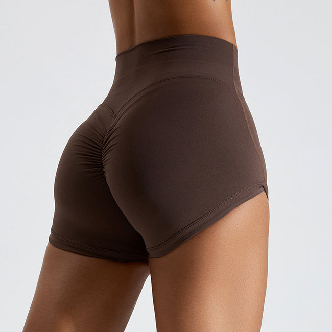 Short de yoga taille haute froncé pour femme - fesses de pêche Hover Image