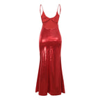 Robe brillante à fines bretelles et coupe ajustée pour femme