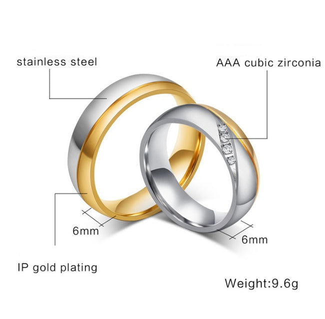 Bagues de mariage romantiques pour amoureux, en acier inoxydable couleur or, bagues de couple pour fiançailles, bijoux de fête, alliances Main Image