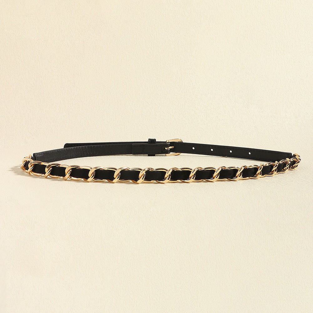 Chaîne de taille simple et polyvalente en métal tissé PU pour femmes de style européen et américain