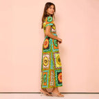 Robe Lacée Imprimée Mode Taille Haute Femme