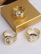 Bague chaîne maillons de bracelet de montre carrés épais en strass lettre initiale A-Z brillantes pour femme Bijoux de boutique