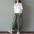 Pantalon ample femme en coton et lin à jambes larges