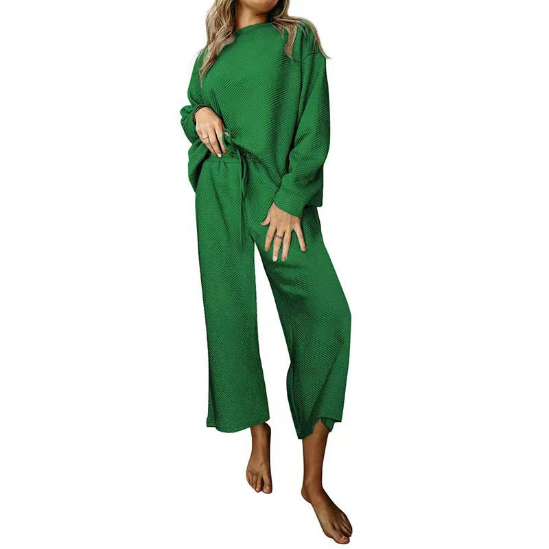 Ensemble deux pièces de sport ample à cordon, de couleur unie, style décontracté européen et américain.