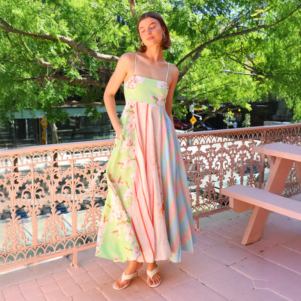 Strap Graffiti Print Swing Dress Women
