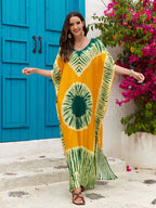 Robe longue en rayonne imprimée à col en V pour les vacances