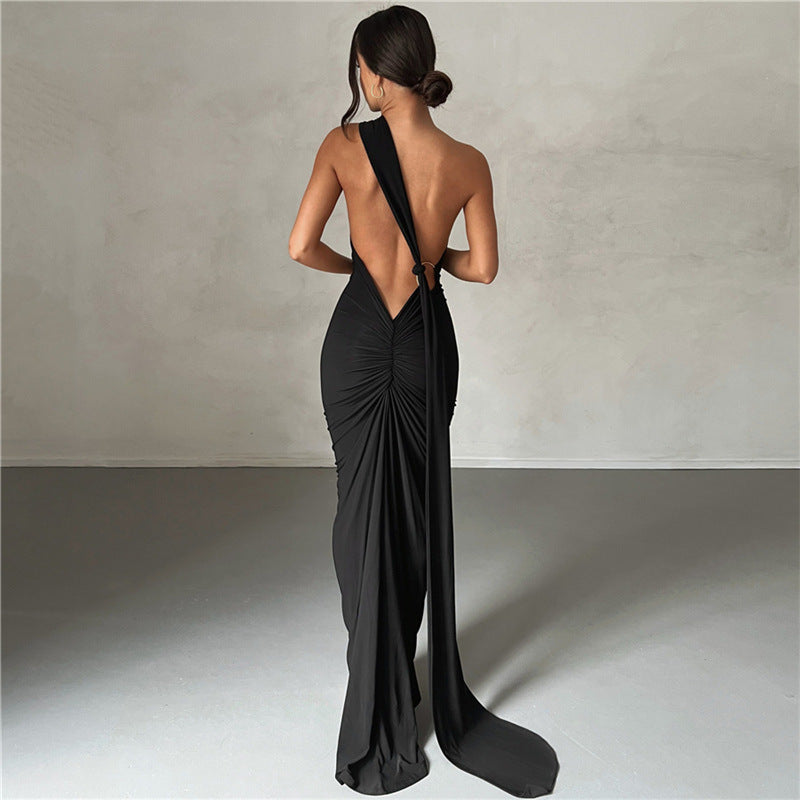 Robe fourreau dos nu à licou pour femme