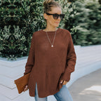 Pull ras du cou à manches longues ajouré en tricot pour femme, coupe ample, hiver