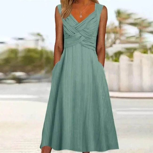 Robe unie à bretelles taille haute pour femme Main Image