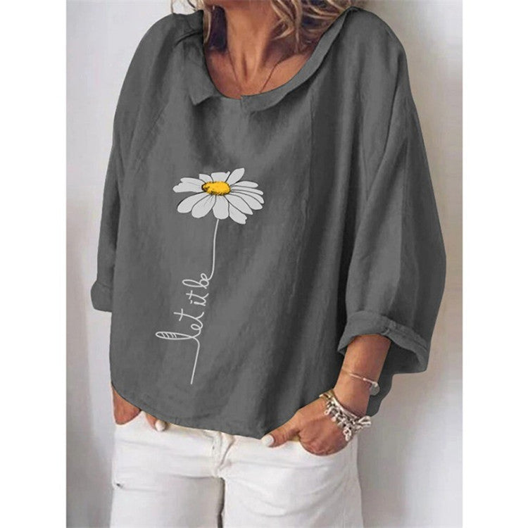 Chemise ample en lin à revers et manches longues pour femme